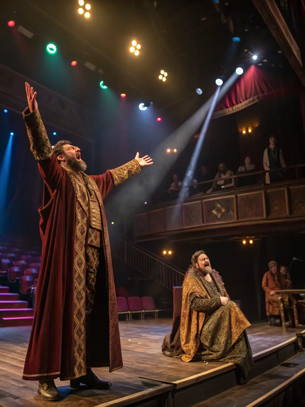 A dynamic image of a community theater performance, showcasing actors on stage with expressive lighting and engaging costumes.